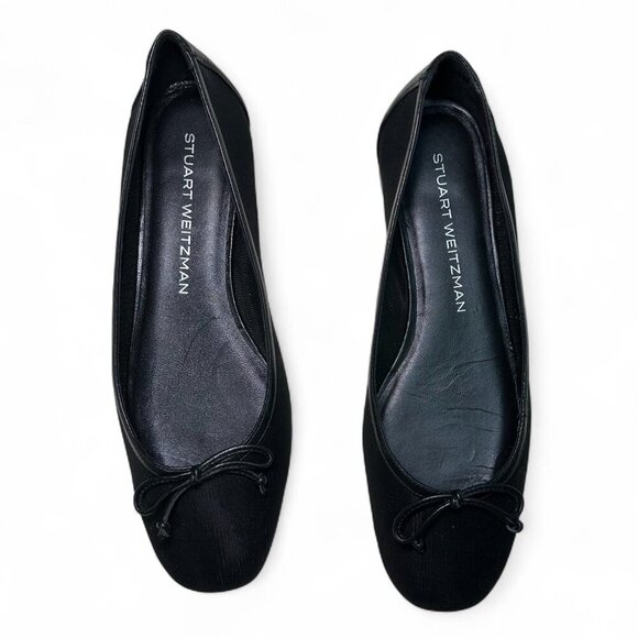 STUART WEITZMAN Arabella Bow-Detailed Mesh Ballet Flats, Black, Size US 8 - Picture 3 of 10